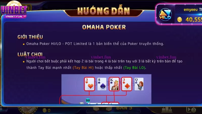 Giới thiệu chi tiết game Omaha Poker tại nhà cái Vinbet